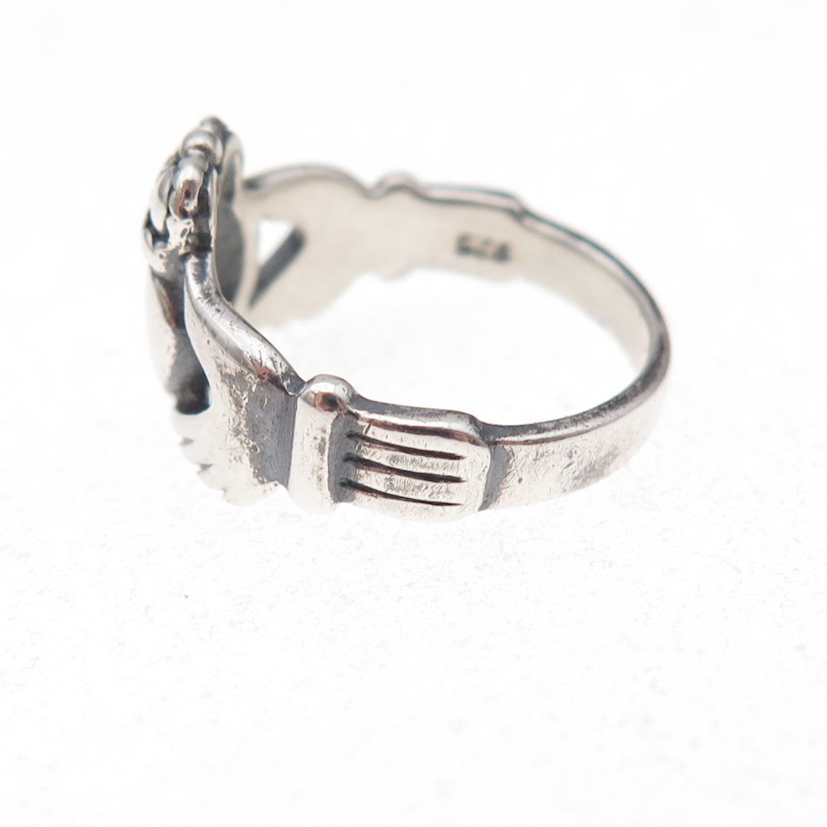 Peter Stone 925 Sterling Silver Vintage Irish Claddagh Oxidized Ring Size 4