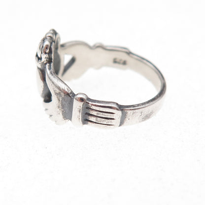 Peter Stone 925 Sterling Silver Vintage Irish Claddagh Oxidized Ring Size 4
