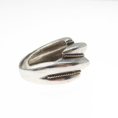 14K Yellow Gold & 925 Sterling Silver Vintage Modernist Oxidized Ring Size 6