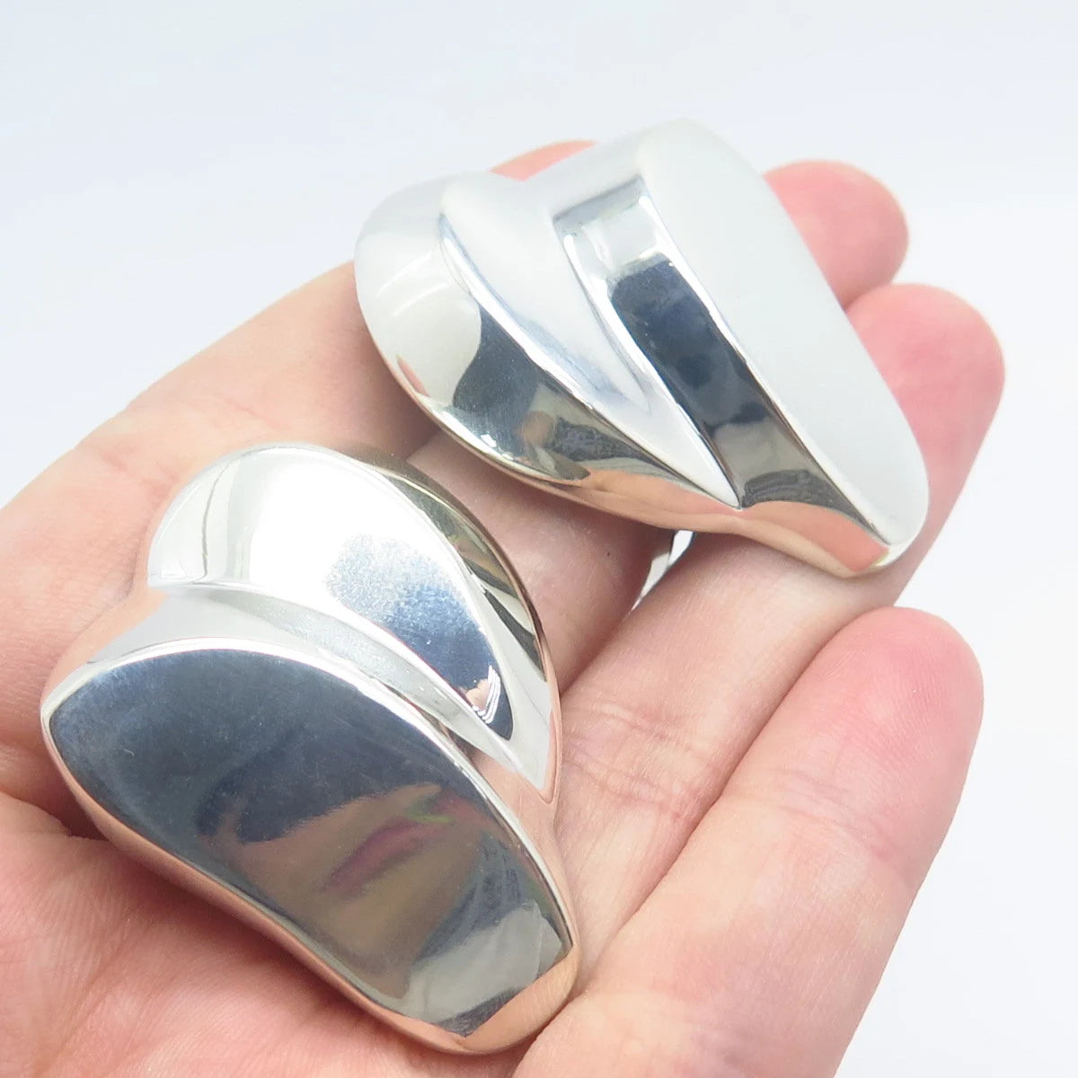 925 Sterling Silver Vintage Modernist Clip On Earrings