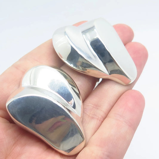 925 Sterling Silver Vintage Modernist Clip On Earrings