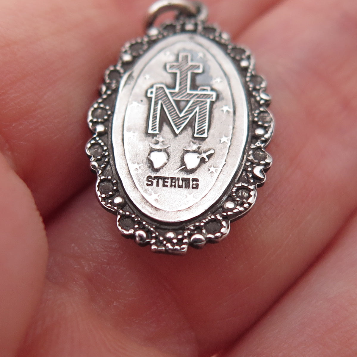 925 Sterling Silver Antique Art Deco Real Marcasite St. Mary Miraculous Pendant