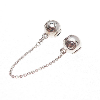 Pandora 925 Sterling Silver Safety Chain Slide Double Bead Charm
