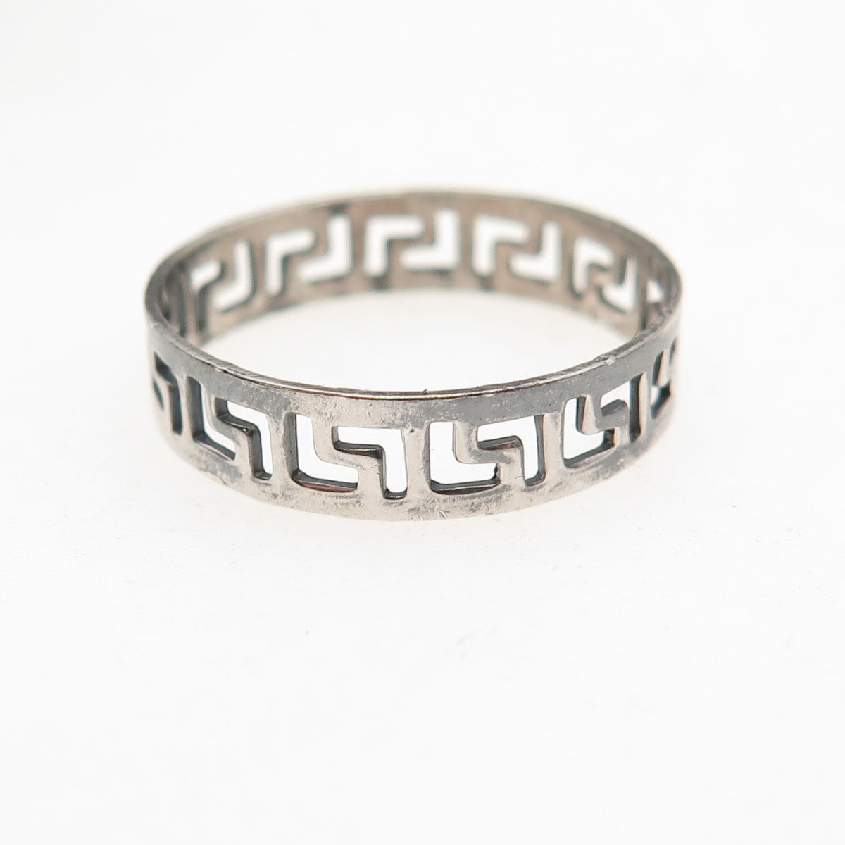 925 Sterling Silver Vintage Greek Key Oxidized Band Ring Size 8.5