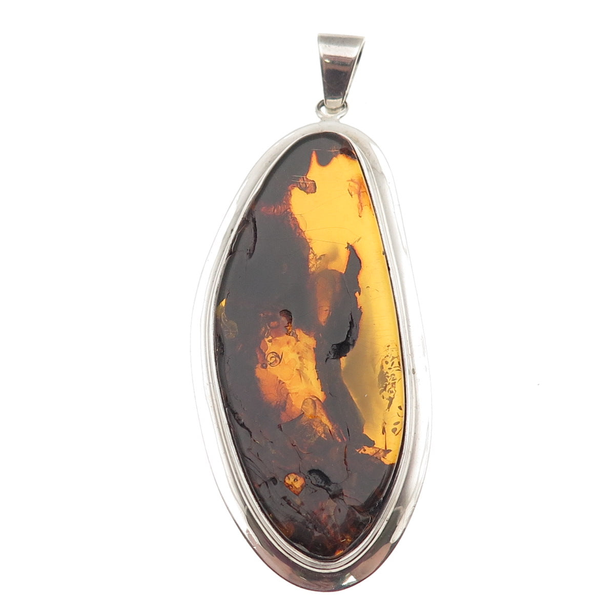 925 Sterling Silver Vintage Real Amber Modernist Pendant