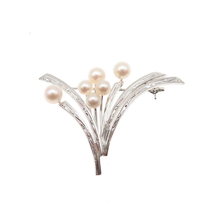 925 Sterling Silver Antique Art Deco Real Akoya Pearl Floral Pin Brooch