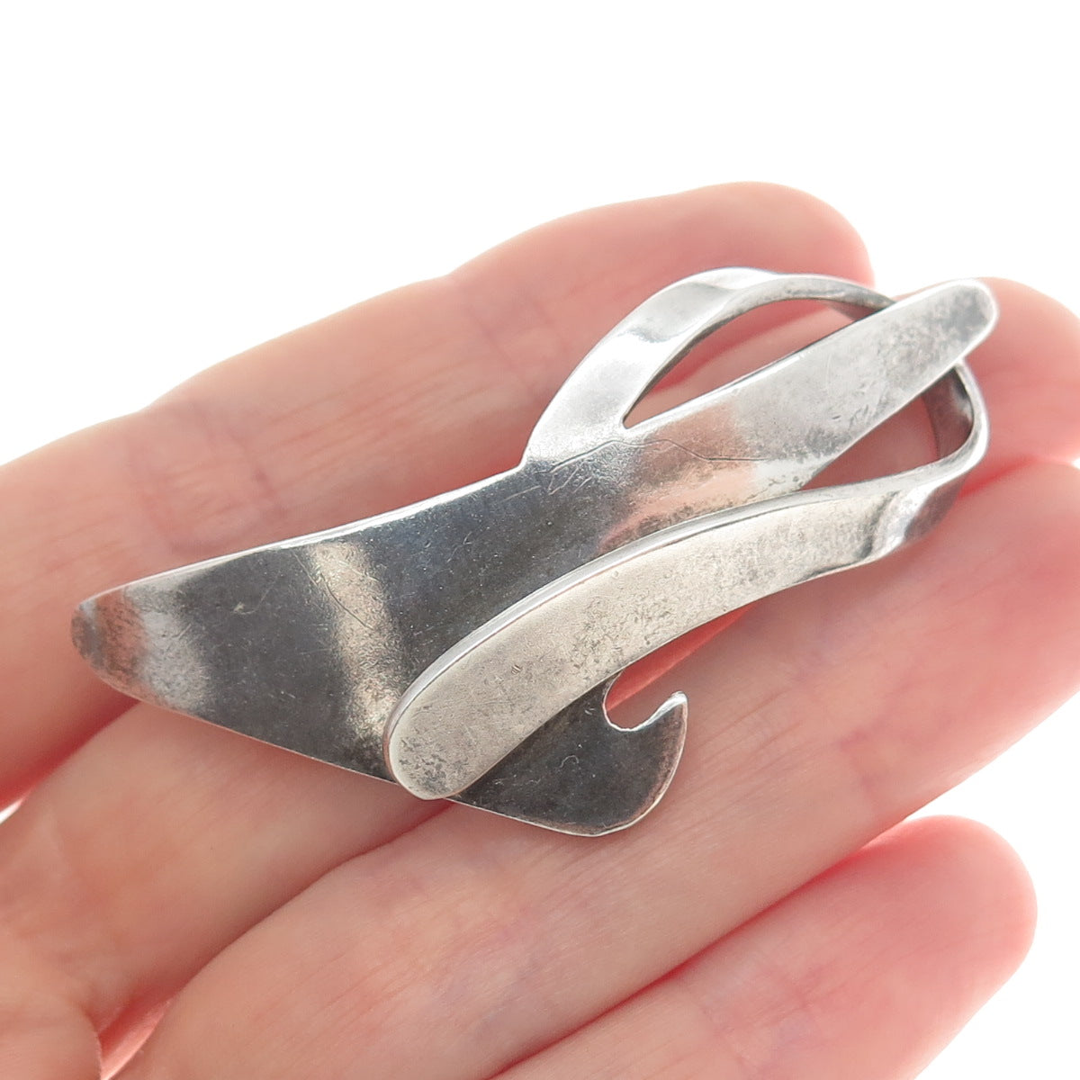 925 Sterling Silver Vintage Mexico Modernist Oxidized Pin Brooch
