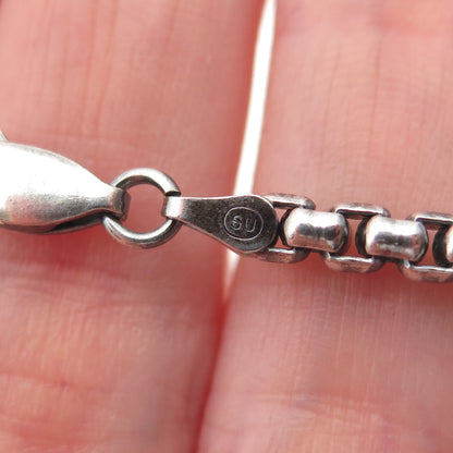 925 Sterling Silver Vintage Italy Round Box Chain Oxidized Necklace 18"