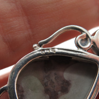 925 Sterling Silver Vintage Real Pearl Amethyst & Jasper Modernist Pendant