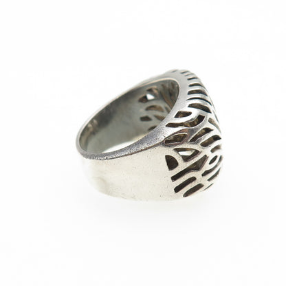 925 Sterling Silver Vintage Modernist Tree of Life Oxidized Ring Size 8