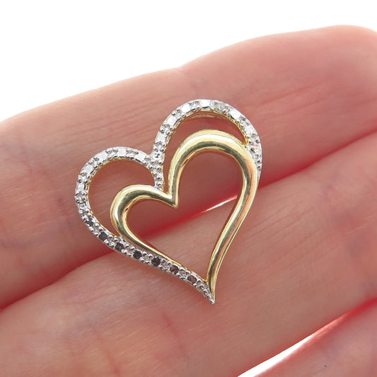 925 Sterling Silver 2-Tone Real Diamond Accent Heart Minimalist Slide Pendant