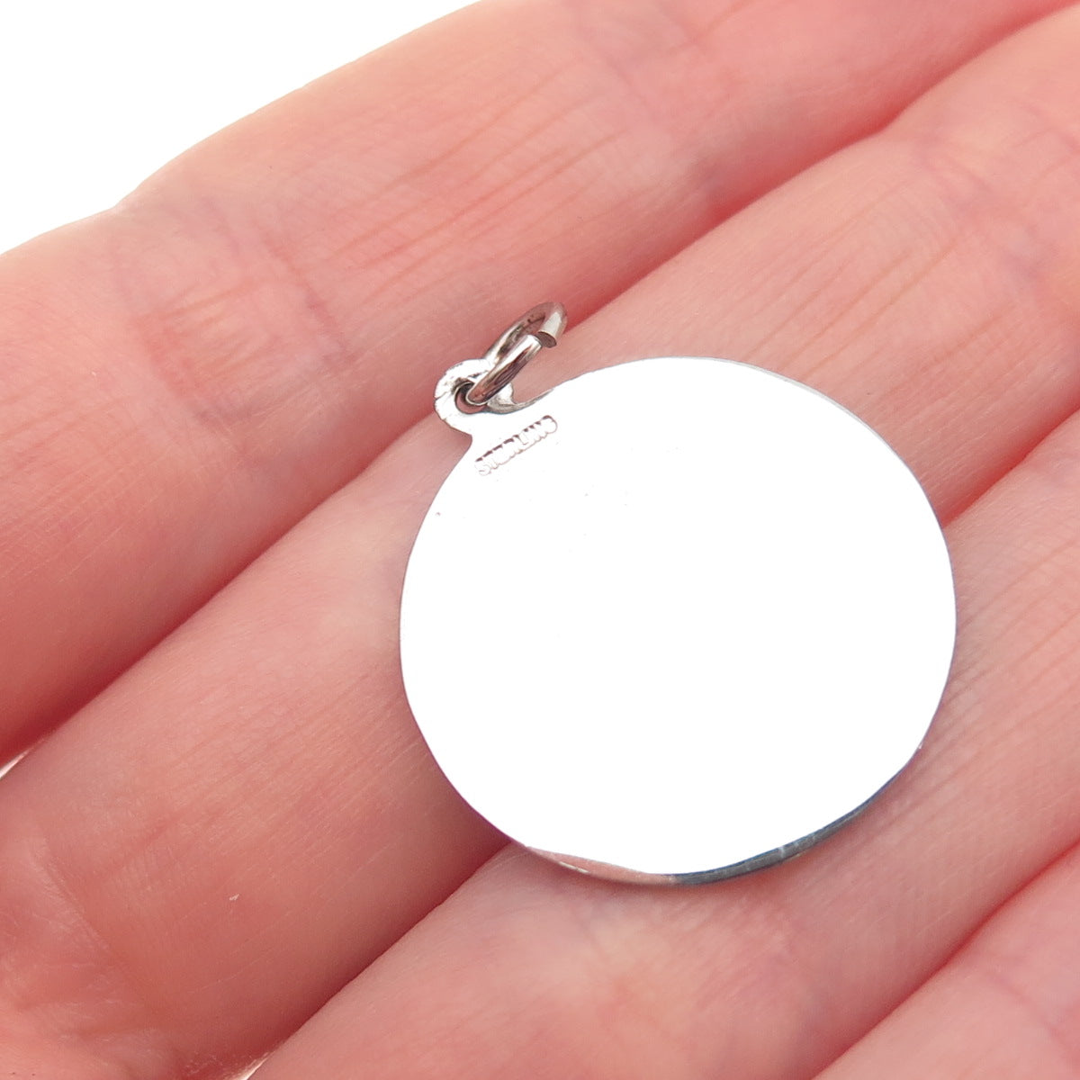 925 Sterling Silver Vintage Engraved Round Tag Charm Pendant