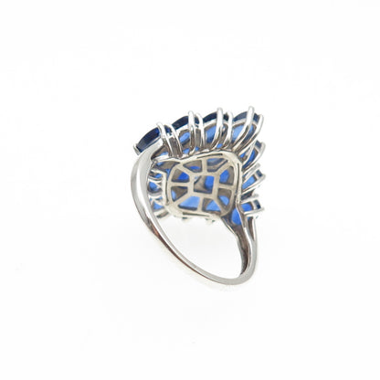 925 Sterling Silver Real Oval-Cut Sapphire Cluster Ring Size 5.5