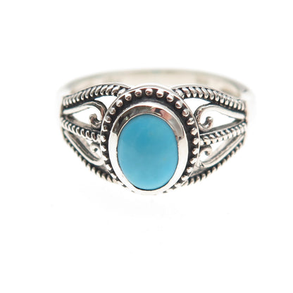 D'Joy 925 Sterling Silver Real Turquoise Heart Oxidized Ring Size 8.25