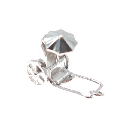 925 Sterling Silver Antique Art Deco Beach Cart Minimalist 3D Charm Pendant