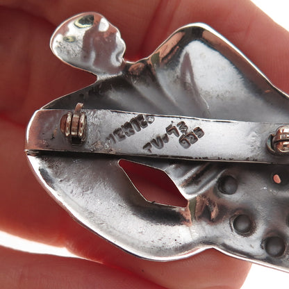 925 Sterling Silver Vintage Mexico Lady in Costume Oxidized Pin Brooch
