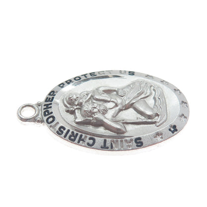 925 Sterling Silver Vintage St. Christopher Medal Religious Pendant