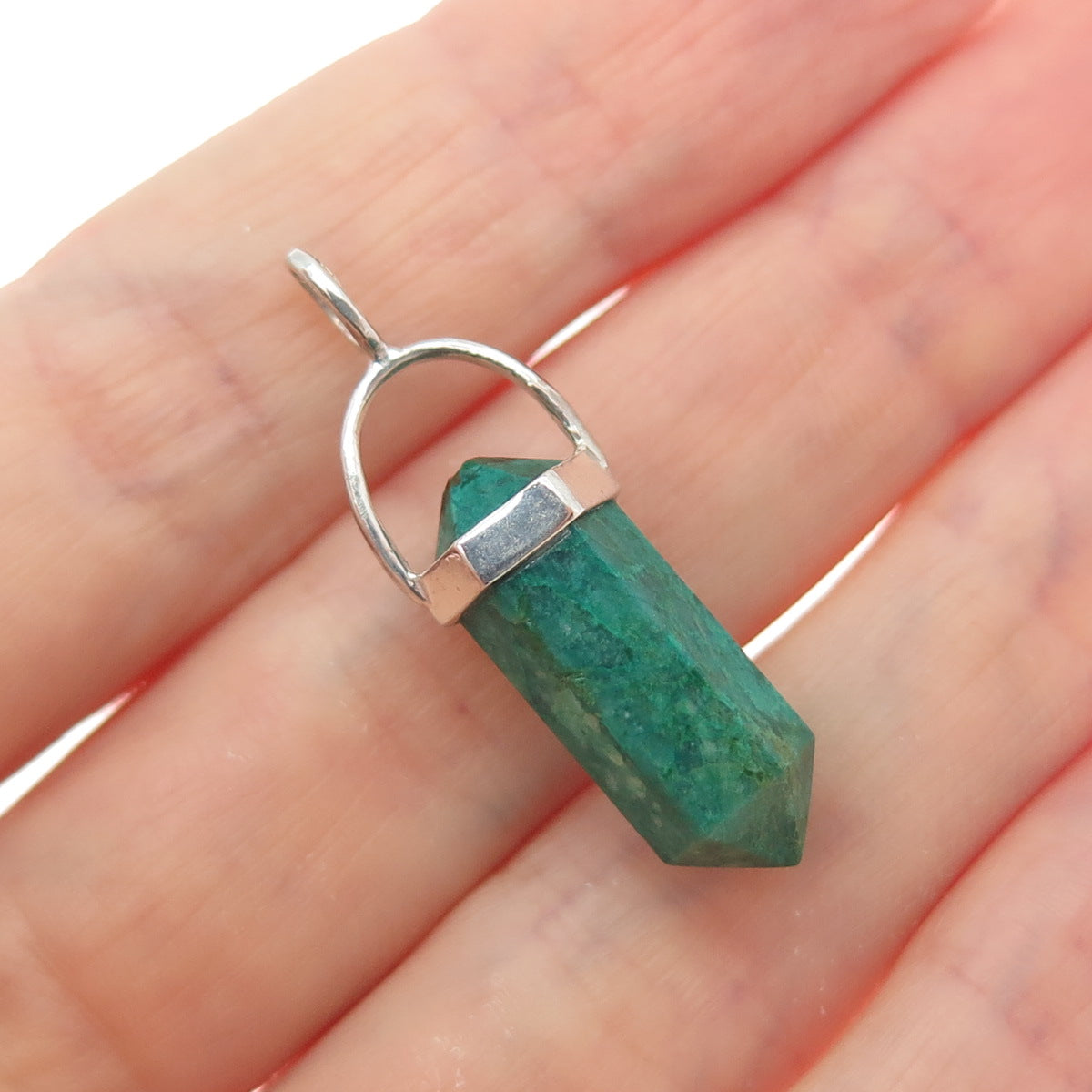 925 Sterling Silver Vintage Real Azurite Amulet Charm Pendant