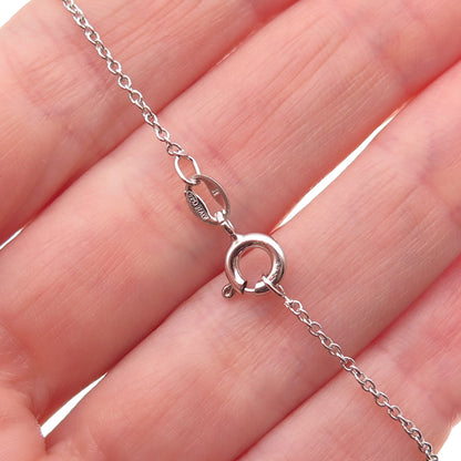 925 Sterling Silver Real Diamond Heart & Club Key Cable Chain Necklace 18"