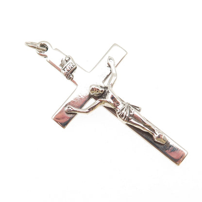 Creed 925 Sterling Silver Vintage Crucifix Cross Religious Oxidized Pendant