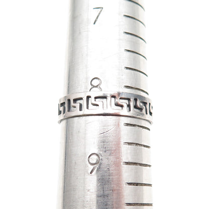925 Sterling Silver Vintage Greek Key Oxidized Band Ring Size 8.5