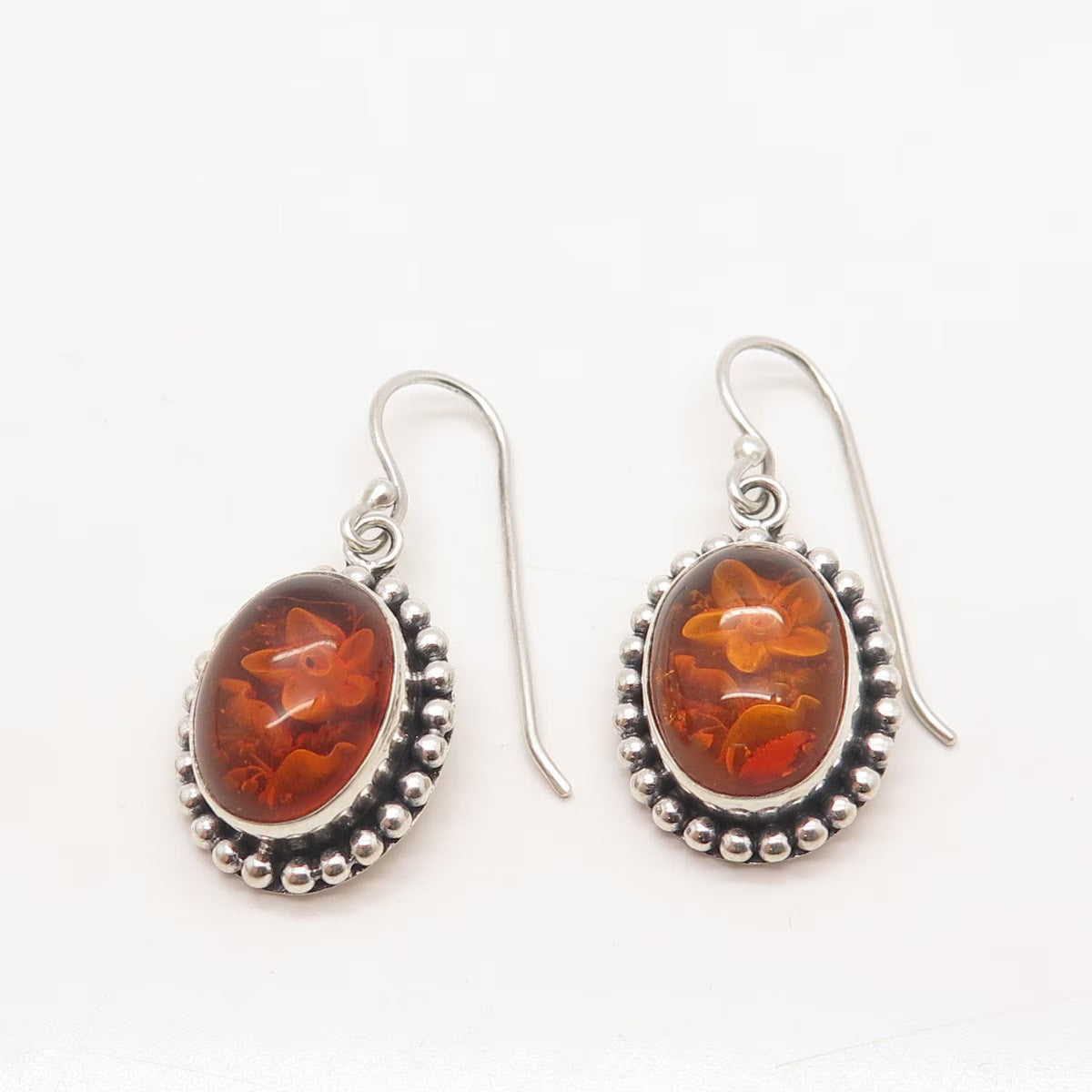 925 Sterling Silver Vintage Suarti Bali Glass Floral Dangling Hook Earrings