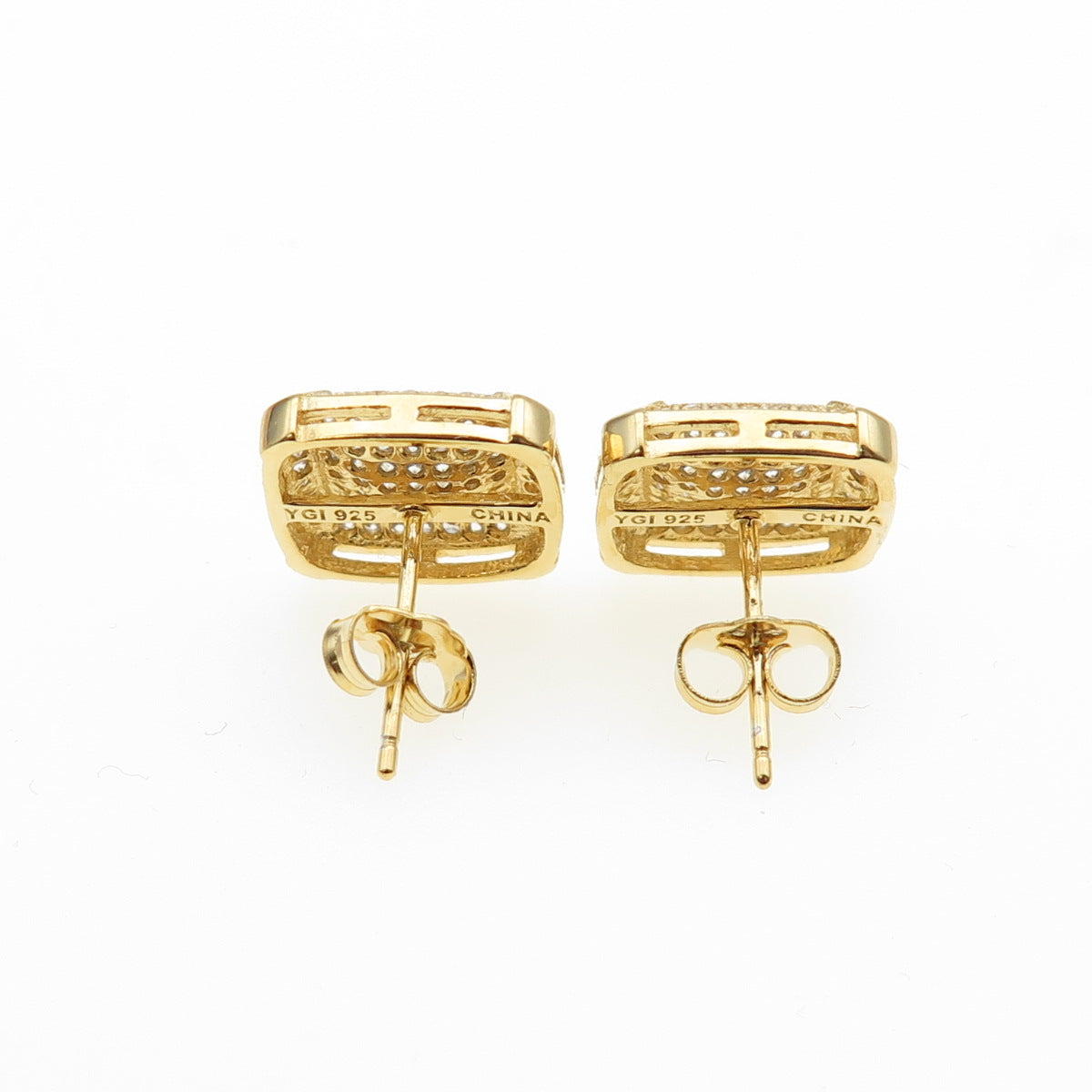 925 Sterling Silver Gold Plated Round-Cut C Z Stud Earrings