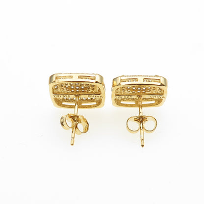 925 Sterling Silver Gold Plated Round-Cut C Z Stud Earrings