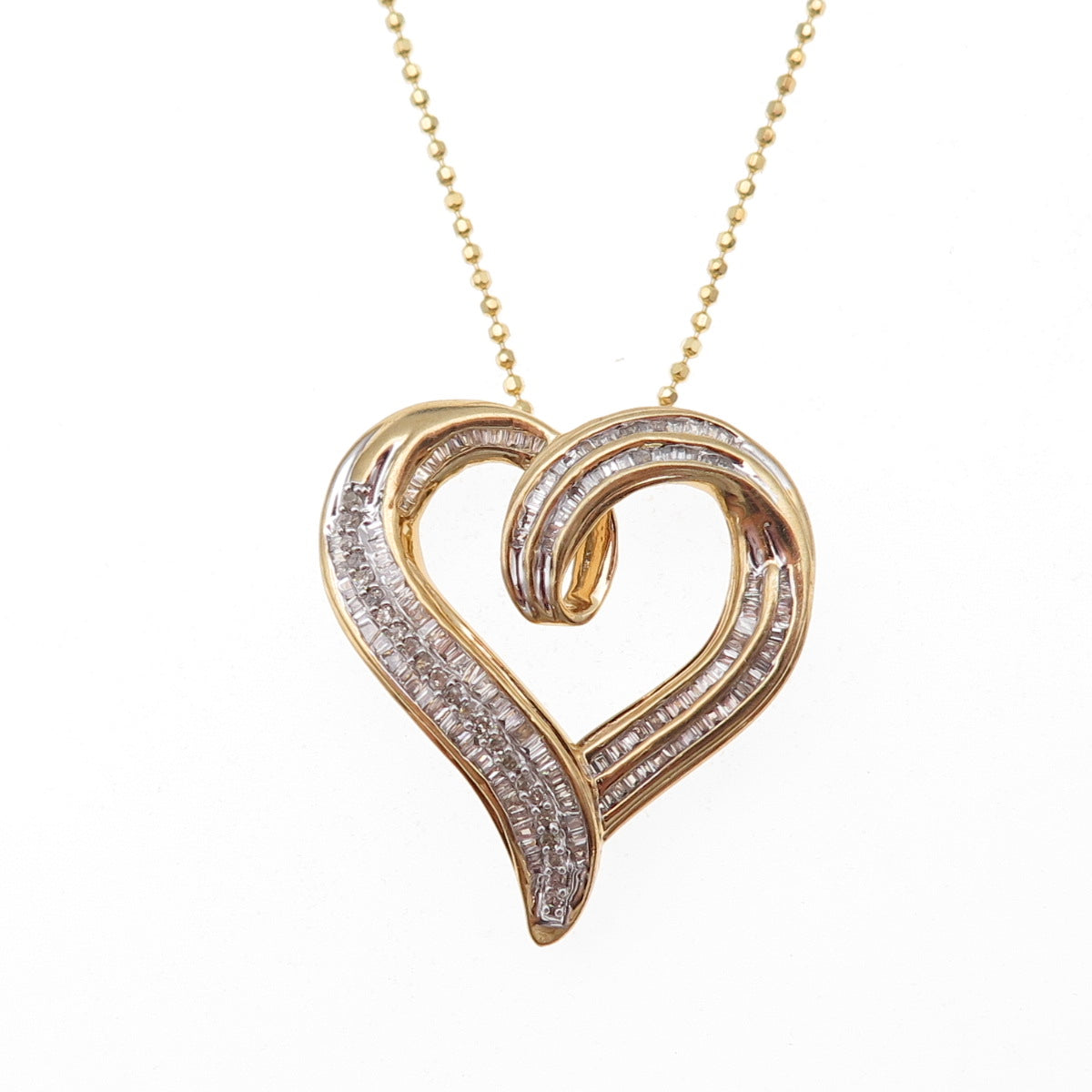 925 Sterling Silver Gold Plated Real Diamond Heart Beaded Chain Necklace 18"