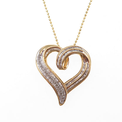 925 Sterling Silver Gold Plated Real Diamond Heart Beaded Chain Necklace 18"