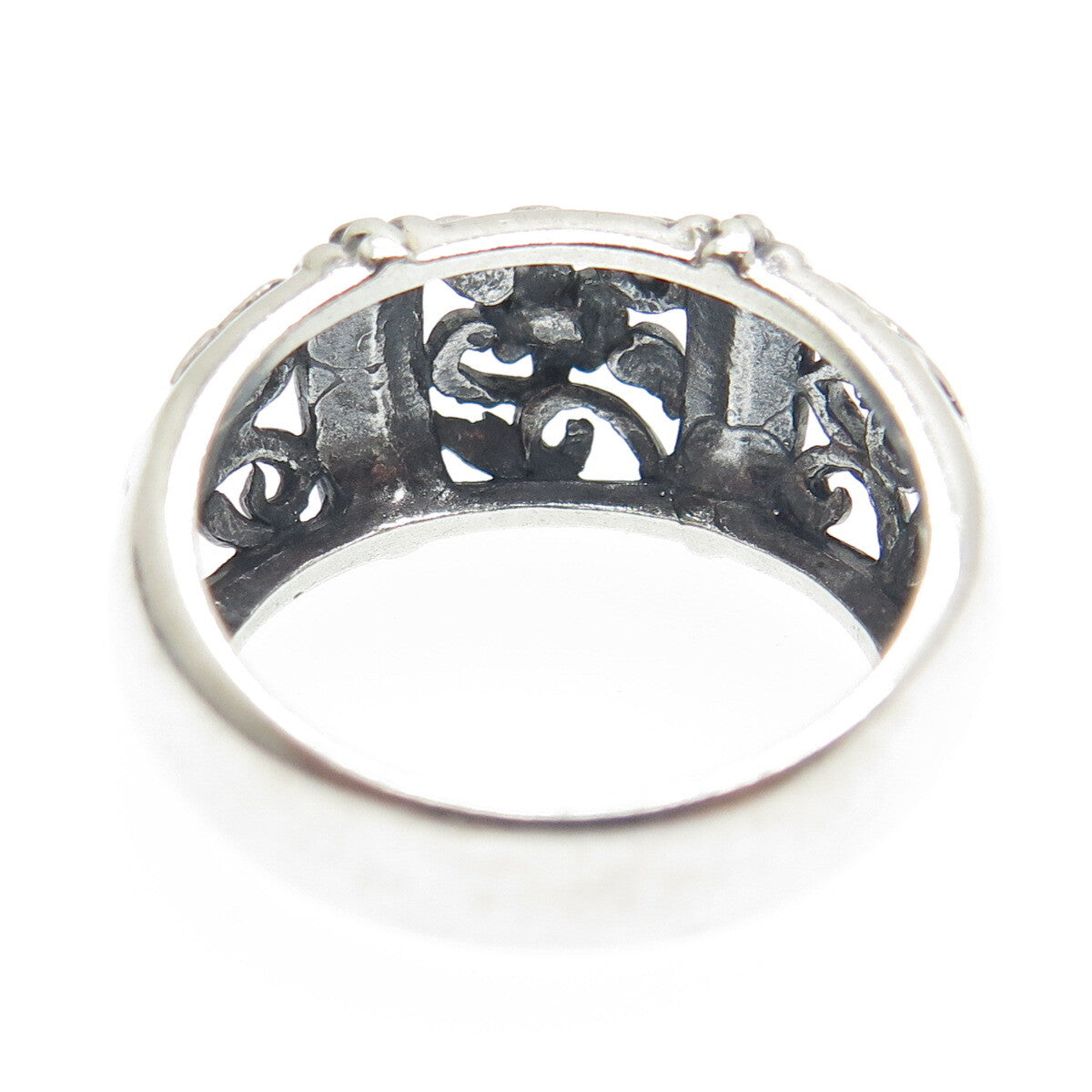 CFJ Collins Fine Jewelry 925 Sterling Silver Vintage Flower Oxidized Ring Size 8