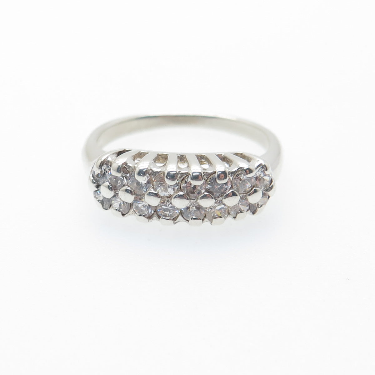 925 Sterling Silver Round-Cut C Z Cluster Ring Size 6.75