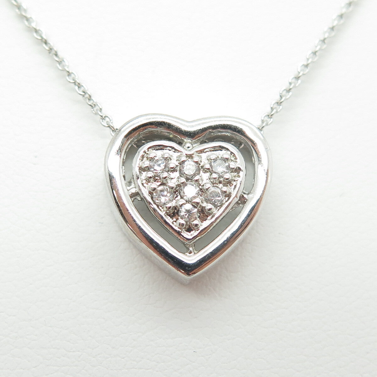 925 Sterling Silver Italy Round-Cut C Z Heart Cable Chain Necklace 16"