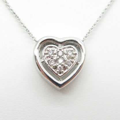925 Sterling Silver Italy Round-Cut C Z Heart Cable Chain Necklace 16"