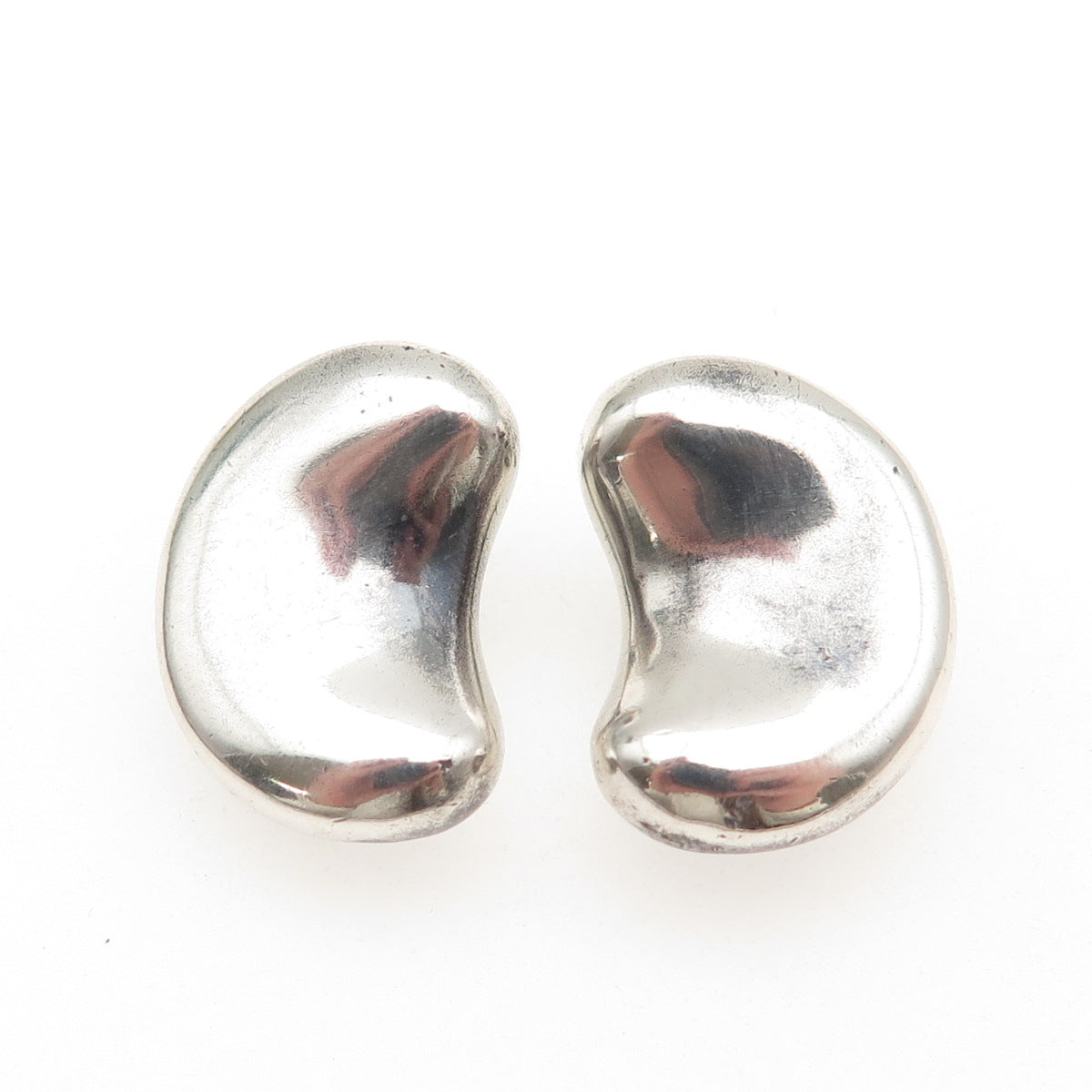 925 Sterling Silver Vintage Modernist Bean Oxidized Clip On Earrings