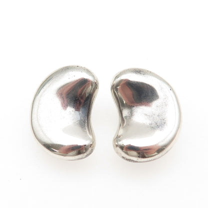 925 Sterling Silver Vintage Modernist Bean Oxidized Clip On Earrings