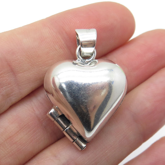 925 Sterling Silver Vintage Cherub Heart Locket Oxidized Pendant