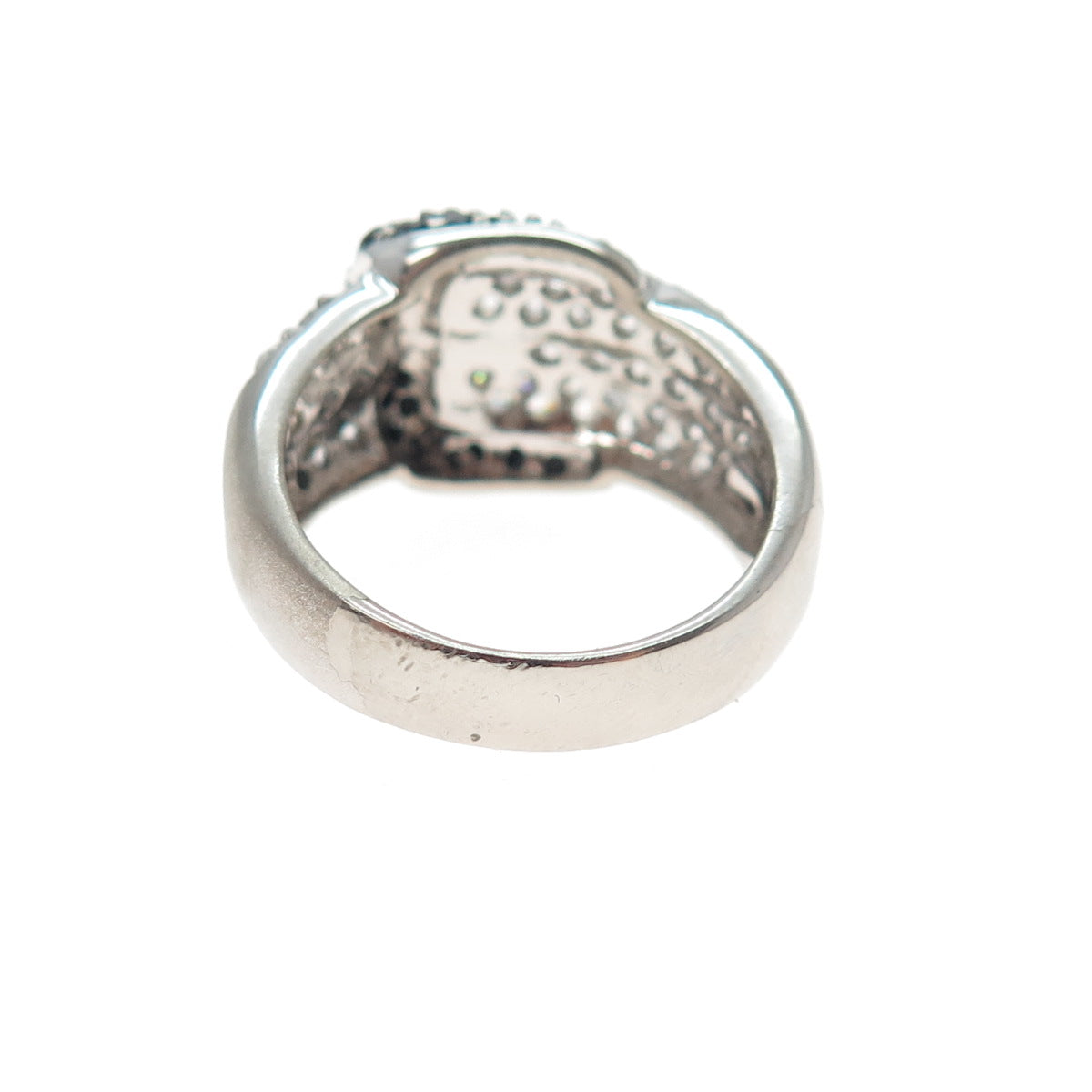 CWE Charles Winston Sterling Silver Black & White C Z Belt Buckle Ring Size 7