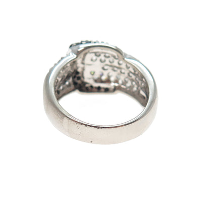 CWE Charles Winston Sterling Silver Black & White C Z Belt Buckle Ring Size 7