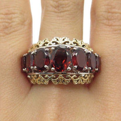 CHUCK CLEMENCY 925 Sterling Silver 2-Tone Real Red Garnet Ring Size 7.25