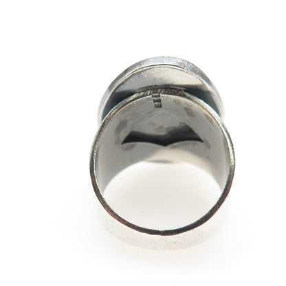 925 Sterling Silver Vintage Tribal Hunter Oxidized Ring Size 8.5