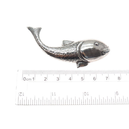 925 Sterling Silver Vintage Fish Oxidized Pin Brooch