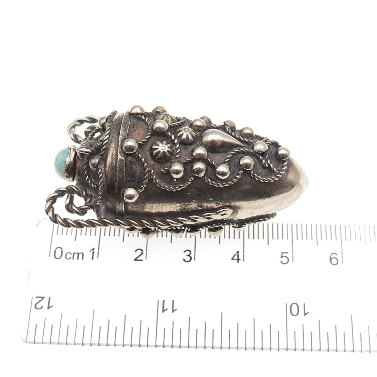 Silver-Tone Antique Art Deco Faux Turquoise Chatelaine Perfume Bottle / Flask