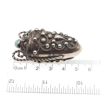Silver-Tone Antique Art Deco Faux Turquoise Chatelaine Perfume Bottle / Flask