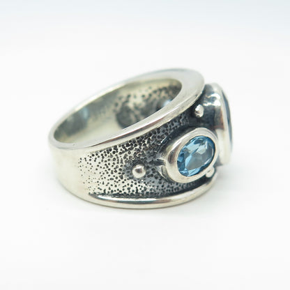 CLYDE DUNEIER CID 925 Sterling Silver Vintage Real Blue Topaz Ring Size 5.25