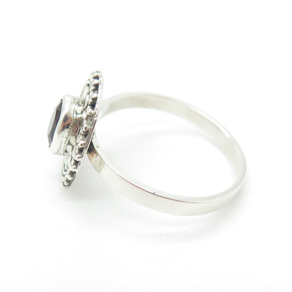 925 Sterling Silver Vintage Real Oval-Cut Red Garnet Dotted Ring Size 7.75