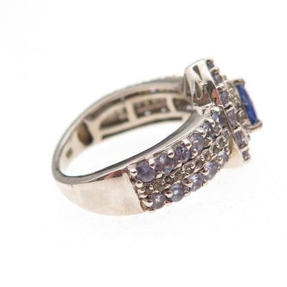 Chuck Clemency 925 Sterling Silver Real Tanzanite & White Topaz Ring Size 7