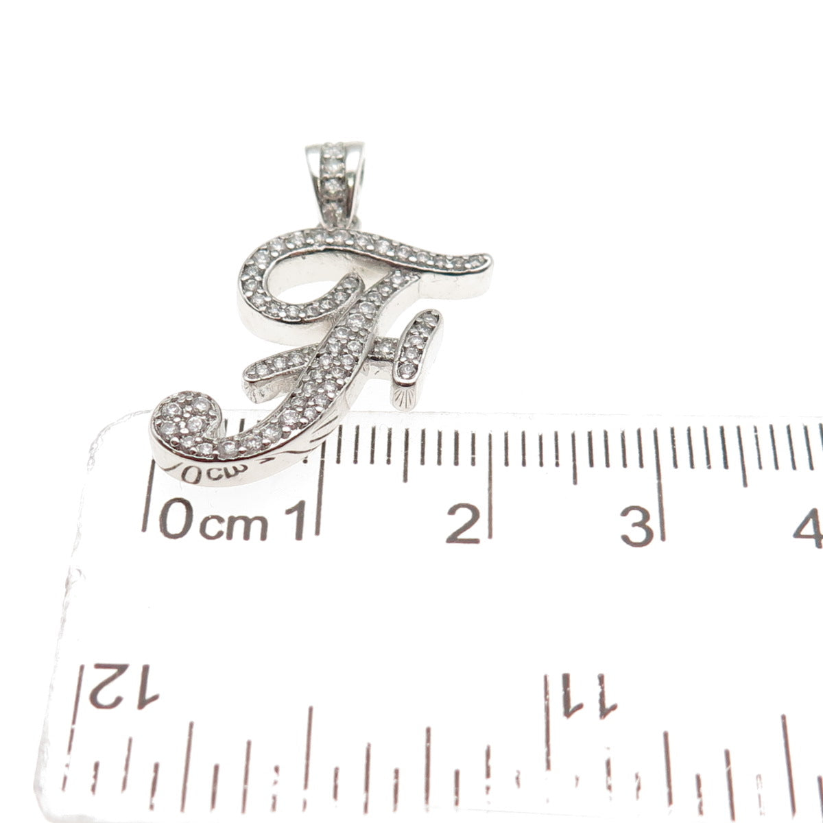 925 Sterling Silver Round-Cut C Z Letter F Initial Charm Pendant