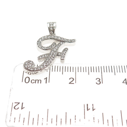 925 Sterling Silver Round-Cut C Z Letter F Initial Charm Pendant