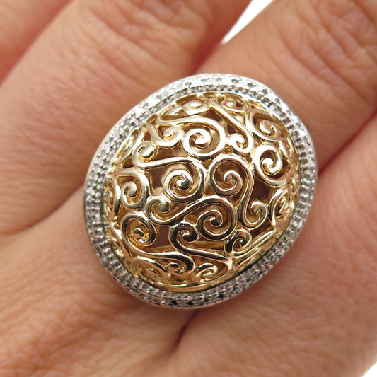 ROSS SIMONS 925 Sterling Silver Gold Plated Real Diamond Accent Ring Size 7.25